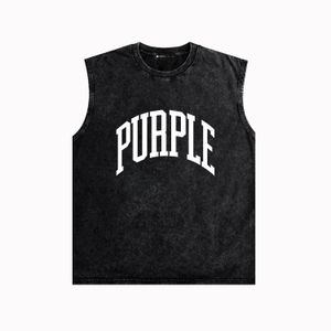 Purple Brand Vest ZJBPUR079 Solid color curved letters made old printed vest vest R96W90 retro High street casual fashion sleeveless T-shirt