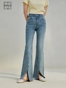 Women's Jeans ZIQIAO High Street Sense Women Slightly Bootcut Summer Waist Chic Slit Mopping Pants Casual Slender Female