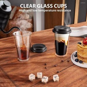 Mugs Silicone Lids Double Walled Glass Coffee 350ml High Borosilicate Cups With Cover Black Water Cup