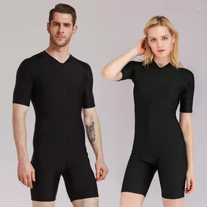 Women's Swimwear Couple One Piece Swimsuit Women Men Bathing Short Sleeve UPF 50 Quick-dry Rash Guard Diving Surf Suit Front Zipper