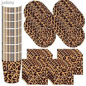 Disposable Plastic Tableware Cheetah Leopard Print Childrens Birthday Plate Cup Napkins Party Decoration Set Party Supplies Baby Birthday Event Party Supplies WX