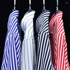 Men's Casual Shirts Vintage Blue & White Striped Shirt Standard-fit Button Down Dress Fashion Style Hip-hop Streetwear Camisas