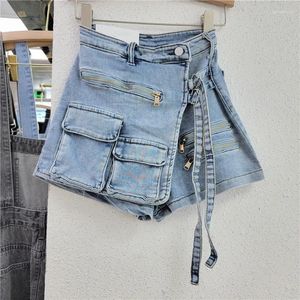 Kvinnors jeans asymmetriska breda ben shorts baggy kvinnor sommar y2k denim kjolar lastbyxor hög midja sexig mini multipock