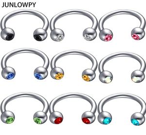 mix 614mm Silver Septum Gem Eyebrow Piercing 100pcslot with 10 color Body Piercing 16G Nose Hoop Tragus Ear Body Jewelry Men7343176