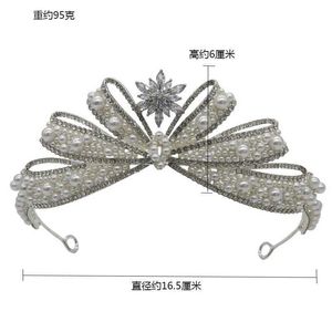 Tiaras Korean 귀여운 달콤한 수제 길이 gilrs 진주 지르콘 크라운 신부 웨딩 헤어 액세서리 우아한 퀸 보우 노트 크리스탈 티아라