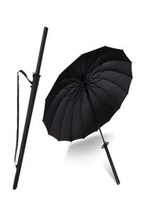 Ambrelas Men Men Handle Longo Japonês Samurai Umbrella elegante Ninja Black Sword Katana grande à prova de vento YS016514785