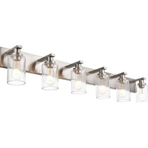 Farmhouse Chrome Vanity Lighting Oświetlenie 5 świateł Light Bathern Over Lustro z zaszczepionym szklanym odcieniem - wewnętrzna lampa ścienna do nowoczesnego wystroju łazienki (żarówka nie jest włączona)