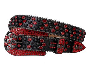 Western Cowboy Bling Siam Crystal Rhinestones Belt Black Crocodile Leather Studded Pumpkin Nagel Bälte avtagbart spänne för Men5846929