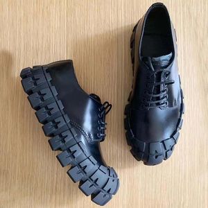 Casual Shoes Office Lady Small Leather For Women Sponge Cake Black Slimming Soft Soled British