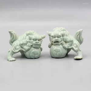 装飾的な置物中国語の歌Hutian Kiln Celadon Porcelain fugurine foo fu dog lion像3.54 