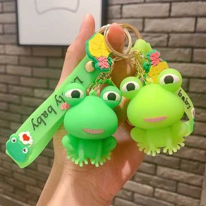 Keychains Lanyards Personlig leende ansikte Cool Frog Keychain Cartoon Creative Animal Frog dollväska hänge bil Keychain smycken present Ny Q240429