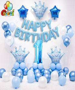 1 Set Blue Pink Crown Birthday Balloons Helium Number Foil Balloon for Baby Boy Girl 1st Birthday Party Decorations Kids shower T26203862