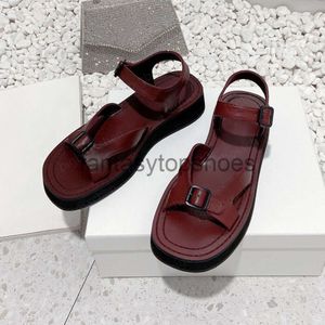 The Row shoes ladies TR casual fashion designer brand Sandals leather thick bottom buckle open toe black burgundy 2023 summer new outdoor beach shoes 35-40 with box