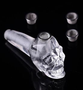 1st Semi Precious Clear Crystal Quartz Skull Rock Wand Rökning Rör 3 Metal Filters Handikraft Ökat Energy6868914