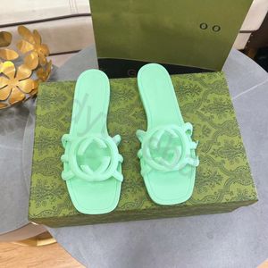 Designer Sandaler Kvinnor Lås G Slides gummi tofflor damer platt strand gelé manus orange sommar höst mulor utomhus vattentät lyx