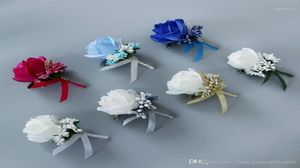 Corsage do homem vermelho branco para o noivo no noivo Silk Rose Flower Wedding Suachers Boutonnieres Acessórios Pin Broche Decoration Supplies15279031