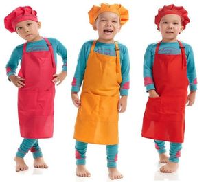 Printable customize LOGO Children Chef Apron set Kitchen Waists 12 Colors Kids Aprons with Chef Hats for Painting Cooking Baking7432836
