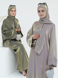 Etniska kläder Eid Modest Satin Khimar Abaya Dubai Luxury 2024 Muslim Islam Arabiska Abayas för kvinnor Kaftan Hijab Dress Robe Femme Musulmane