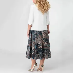 Sıradan Elbise Elbise Takım Seti Seti Zarif Artı Boyut Boyunca Şık Sonbahar Baskı Kısa Kollu İki Parça