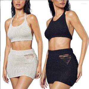 Pieces Set Swimsuit Women's Short Skirts Sarongs Beach Wrap Crochet Bikini Cover Ups For Swimwear Sexy Mini Dress Beachwear