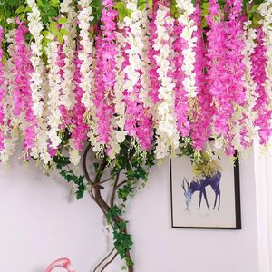 Dekorativa blommor 12st/Lot Artificial Silk Wisteria Vines Hanging Rattan Plastic Garland Fake Löv för Home Garden Arch Wedding Decor