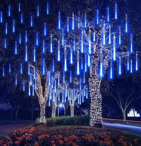 Utomhus julgrandekor Solar Meteor Duschljus 8 rör 192 LED -hängande strängljus för trädgårdsträdets semesterfest dekoati5791874