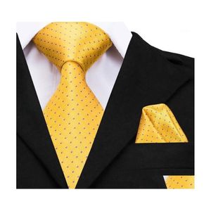 روابط الرقبة Hitie Gold Silk Tie 2021 Designer Yellow Dots كبير للرجال جودة عالية يد Jacquard المنسوجة 160 سم CZ0091 تسليم Drop Dhcvt 280i