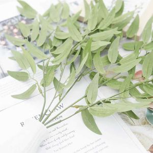 Высушенные цветы Искусственные растения зеленые ива листья шелк эвкалипт длинные ветви венок свадьба домашняя комната рождественские декора