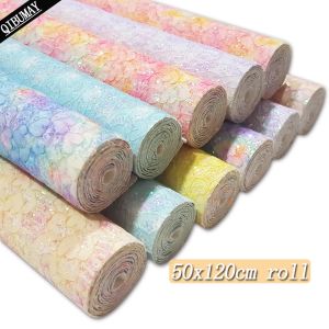 Tape Qibu 50x120cm Flower Chunky Glitter Fabric Roll Colorful Faux Leather by Yard for Bags Crafts Decoration Diy Hairbow Accessories