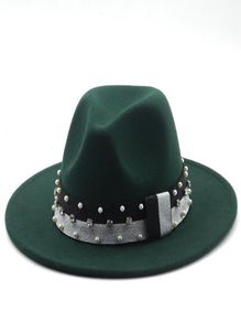 Stingy Brim Hats Fedora Hat Women Men Ribbon Band Belt Wide Classic Beige White Felted British Elegant Fascinator Winter Women031180802