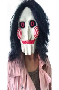 Novo filme quente viu Massacre Jigsaw Puppet Masks Latex Creepy Halloween Gift Full Máscara Full Scary Prop Unisex Party Cosplay Supplies1836368