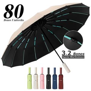 Super Strong 16K 80bones Stor vindtät vikta paraply för män Kvinnor Fullt Automat Waterproof Solproof UV Luxury Rain 240420