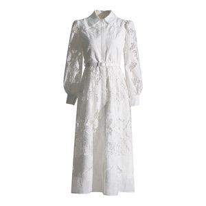 411 XL 2024 Milan Runway Dress Spring Summer Long Sleeve Lapel Neck White Dresses Womens Dress Fashion High Quality Boka