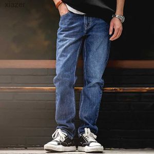 Jeans masculinos Maden Vintage Wash Jeans 14 oz Lavar calças retas com fivela de volta 100% algodão calça de ascensão média azul 28-36 WX