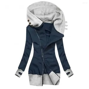 Damenjacken Frauen Herbst Winter Hoodie Mantel Langarm Tasche Reißverschluss mit mittlerer Länge großer Denim 2024