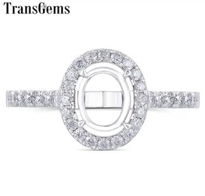 Transgem Anpassad 14K White Gold Moissanite Stone Semimount för Halo -förlovningsring lämplig för centrum 7x9mm Oval Stone Y19061213031