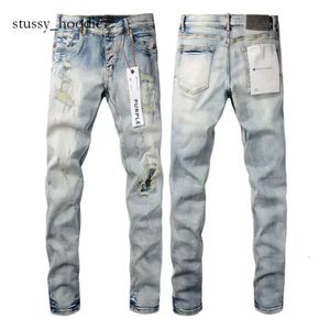 Broderi quiltning lila varumärke rippad för trendmärke vintage pant casual solid klassiska rak lila jeans för manlig motorcykelbyxa mens rock väckelse 1559