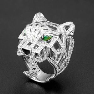 Zlxgirl 보석 Rhodium Silver Plated Color Leopard Animal Finger Rings for Men Party 선물 브랜드 입방 지어 구리 고리 240414