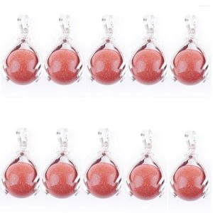 Pendant Necklaces Natural Golden Sand Raw Gem Stone Pendants 16mm Round Ball Hands Palm Dangle Reiki Chakra Healing Charm Jewelry 10Pcs