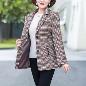 Kvinnorjackor 2024 Kvalitet Spring Autumn Coat Toppar medelålders äldre Casual Jacket Fashion Lattice kostym Kvinnlig ytterkläder