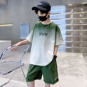 2024 Sommer Boys Girls Sets Korean High Street Fashion Kids T -Shirts Shorts 2 Stück Set Quality Childrens Sports Anzüge 240430