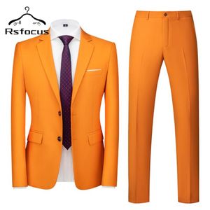 Herrdräkter blazers rsfocus ankomst orange män kostym set formellt bröllop för smal passform brudgum tuxedo jacka med byxor 2 bit tz102 3438