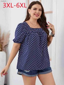 女性用Tシャツ新しい2022レディーススプリングと秋のプラスサイズの女性大型シフォンシャツ短袖波ドットシャツ3xl 4xl 5xl 6xlwx