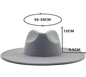 2020 Bred Brim Fedora Hat for Women Solid Color Wool Felt Hat For Men Autumn Winter Panama Gamble Grey Jazz Cap6794934