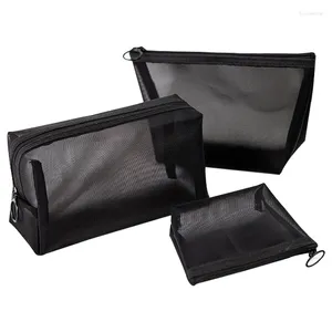Sacos de armazenamento 1pc preto malha lápis capa de capa com zíper bolsa de viagem de papes de papelaria de papelaria de banheiro de banheiro de banheiro