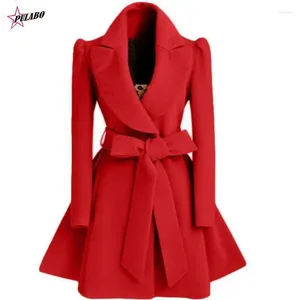 Damenjacken Pulabo Korean Wollwinter Windjacke Manteljacke RED XL Herbst- und Winter -Langmodelle Mantel