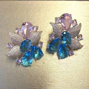 Stud Earrings Bilincolor Blue And Pink Flower Earring For Women
