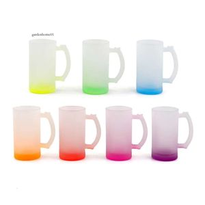 Partihandel Glass Beer Steins Mugs Sublimation Blanks med handtag Blank Frosted Stein 16 Oz. Mugg termisk tryckvärmeöverföring 0430