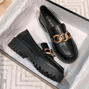 Casual Shoes Chunky Platform Women Black Leather Slip On Loafer For Thick Sole Flats Ladies Oxford Zapatos de Mujer