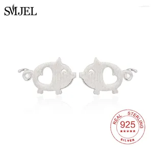 Brincos de garanhão Smjel 925 Sterling Silver Heart Hollow Cute Porque Animal para Mulheres Meninas Presente Jóias Acessórios para Jóias